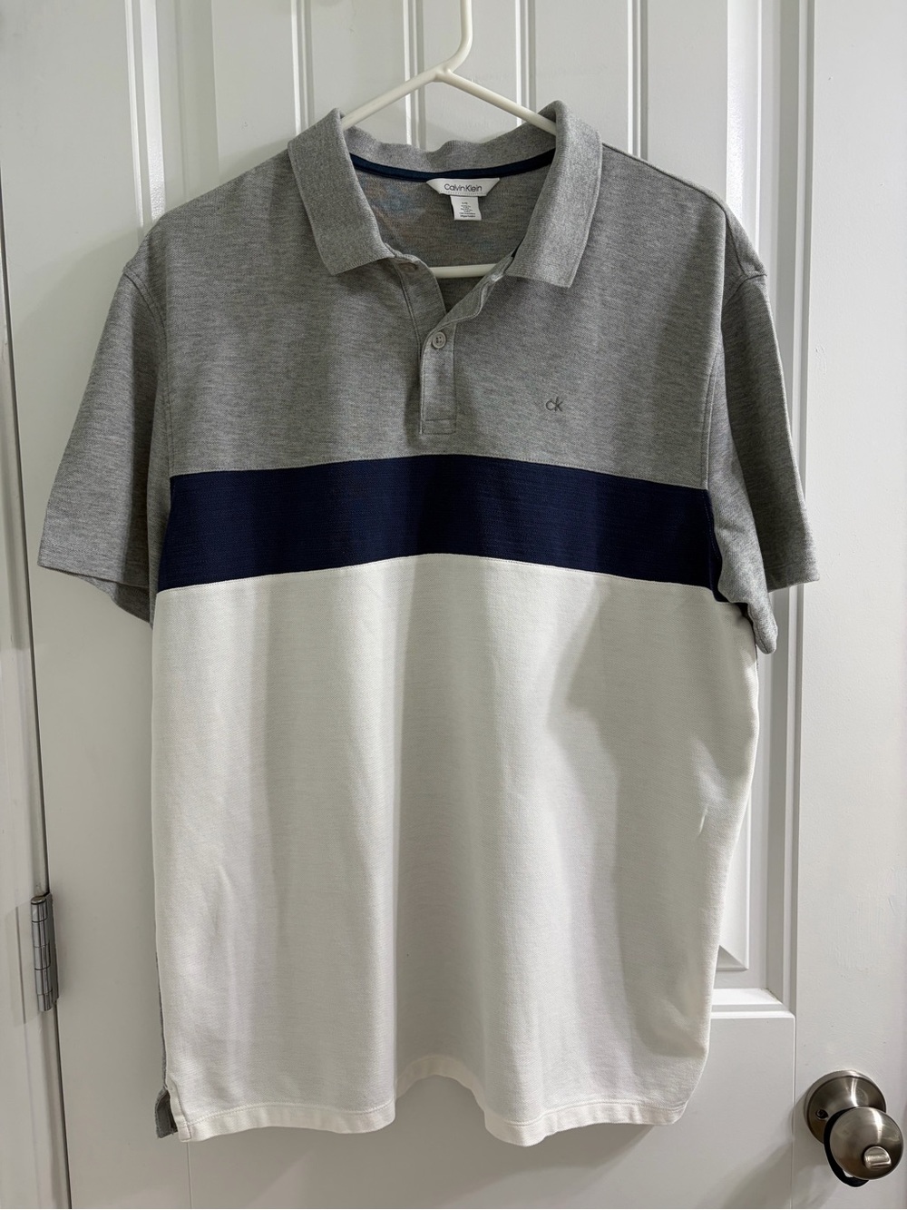 Calvin Klein Men’s Color Block Polo Navy Gray White L Smart Casual